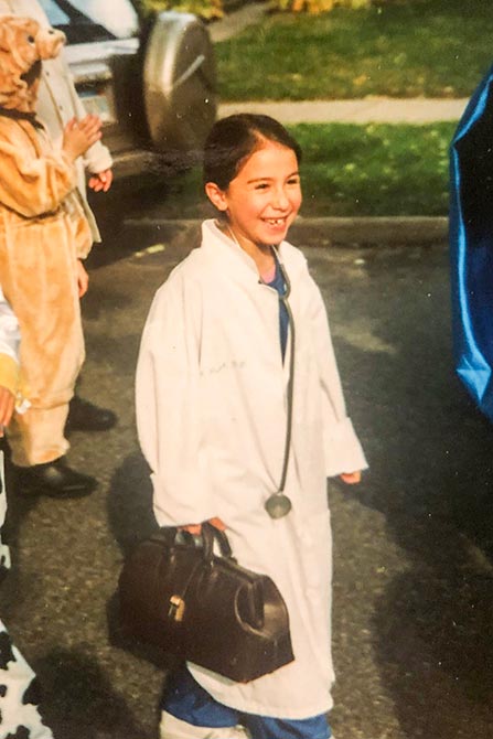 Young Rachel preparing for her future profession while trick-or-treating